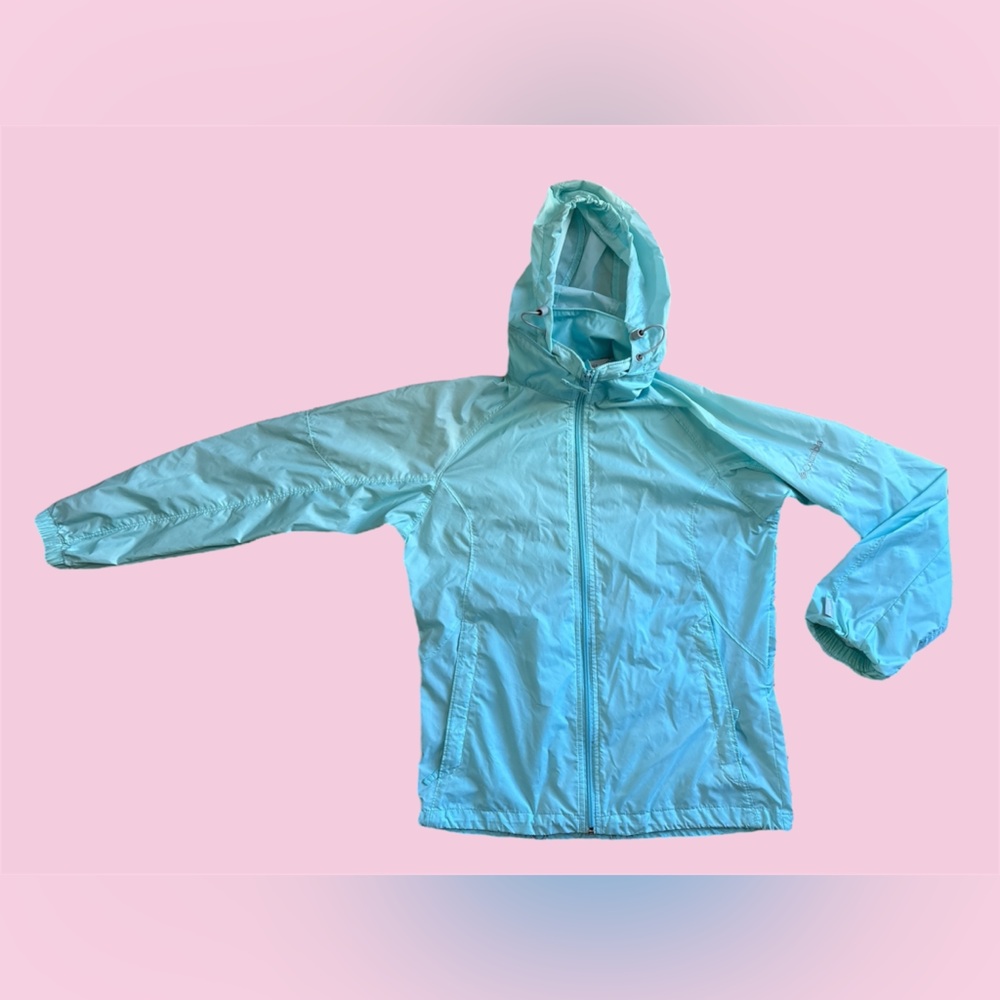 Columbia Women’s Packable Lightweight‎ Hooded Jacket Small Aqua Blue